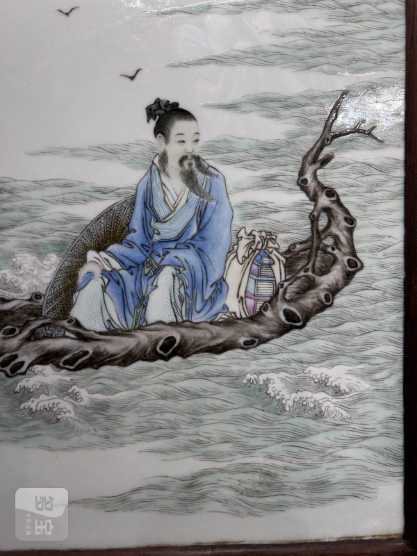 1926年作 王大凡粉彩张骞寻源图瓷板 - 图6